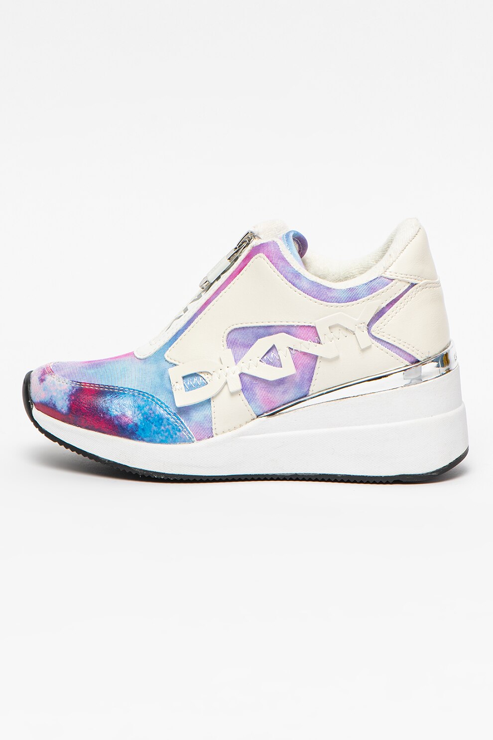 DKNY, Pantofi sport wedge de piele ecologica si material textil Parlan