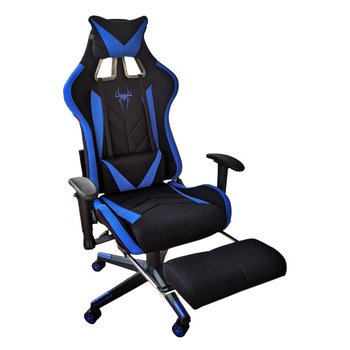 Scaun gaming B207 Spider, textil negru albastru cu suport picioare Scaun gaming B207 Spider, textil negru albastru cu suport picioare