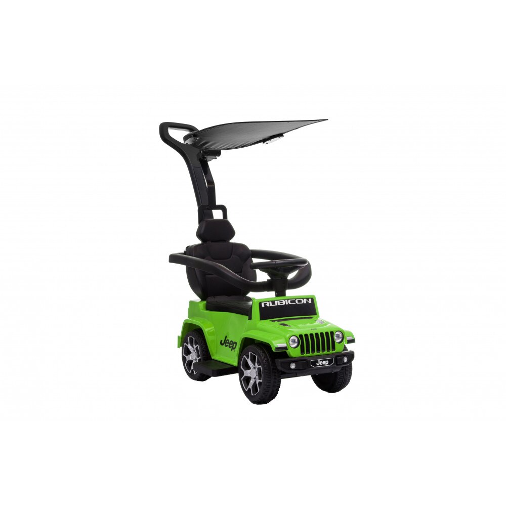 Masinuta fara pedale cu maner parental Jeep Wrangler Green