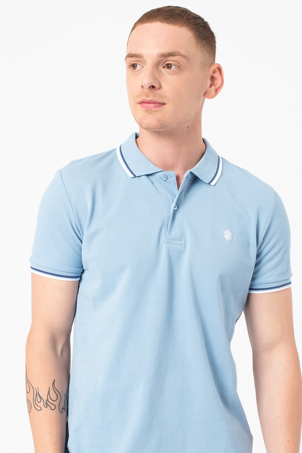 Lumberjack, Tricou polo din material pique cu garnituri contrastante, Bleu/Alb