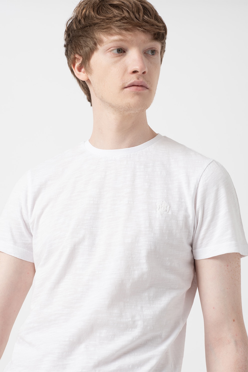 Lumberjack, Tricou cu decolteu la baza gatului si logo brodat, Alb