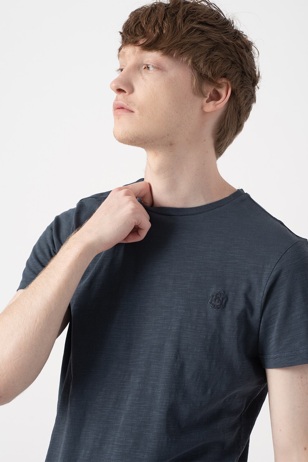 Lumberjack, Tricou cu decolteu la baza gatului si logo brodat, Albastru prafuit