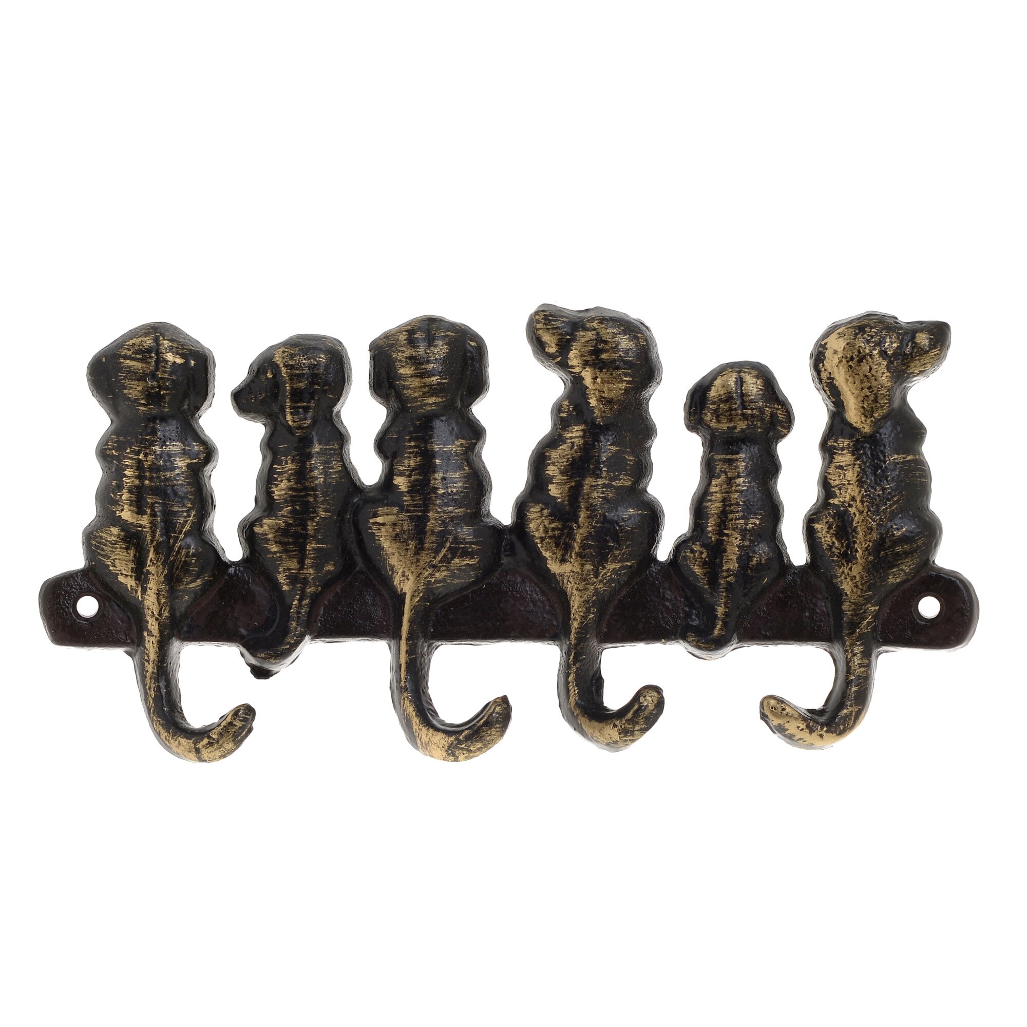 Suport chei de perete, coada de catel metalic, maro/auriu antichzat,20 cm