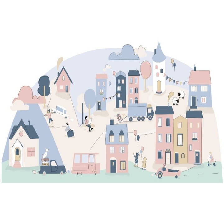 Pastelowe love Town Pink L Gyermek matrica, 180 x 90 cm