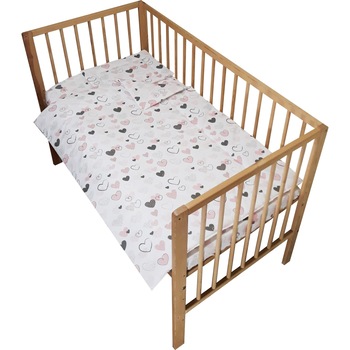Lenjerie patut bebe 3 piese inimioare roz Lenjerie patut bebe 3 piese inimioare roz