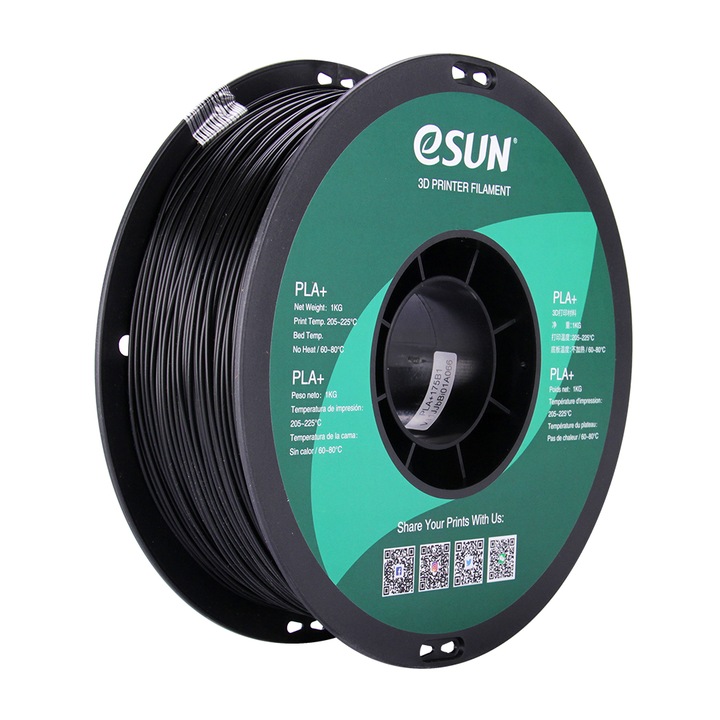Filament pentru imprimanta 3D eSun PLA+ Negru, 1,75 mm, 1 kg