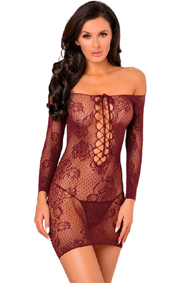 Rochie, Rene Rofe, plasa, floral, Rosu-Bordeaux
