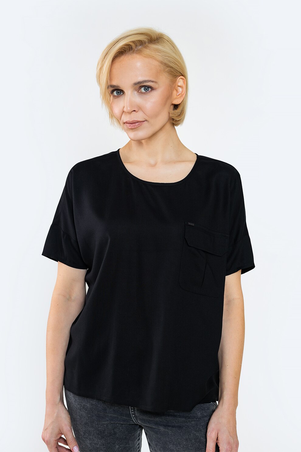 Big Star, Tricou cu decolteu la baza gatului si buzunar pe piept, Negru