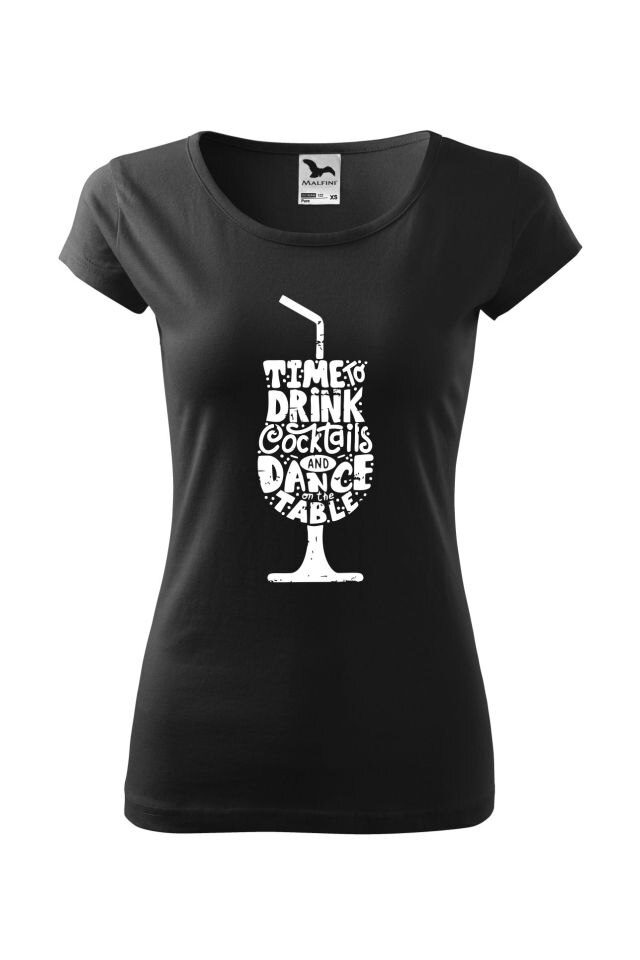 Tricou femei personalizat Time to drink, Malfini, Negru