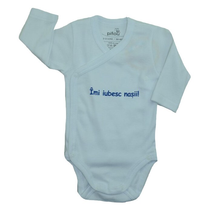 Body cu maneca lunga pentru bebelusi Pifou BMLFI2-A1, Alb, 56-62 cm