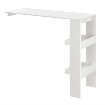 Masa bar Bromolla W, en.casa, 120 x 45 x 106 cm, PAL/melamina, alb, cu doua rafturi, montabila pe perete Masa bar Bromolla W, en.casa, 120 x 45 x 106 cm, PAL/melamina, alb, cu doua rafturi, montabila pe perete