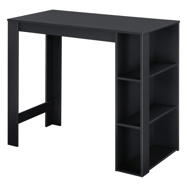 Masa bar Danderyd S, en.casa,120 x 60 x 105,5 cm, PAL melaminat, negru, cu trei rafturi