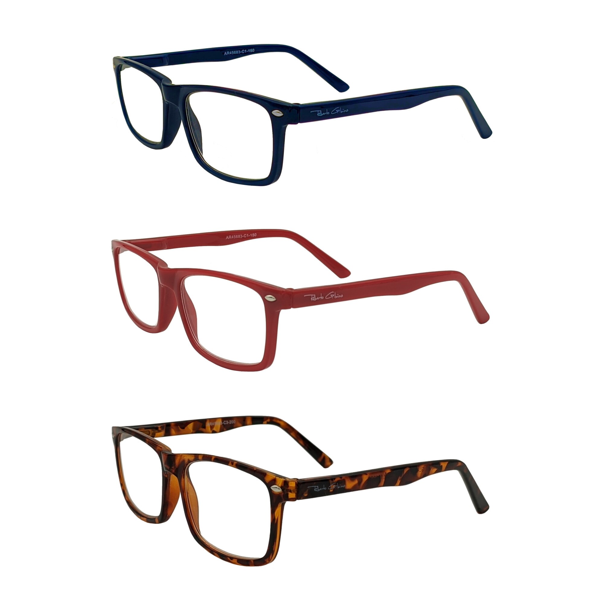 Set 3 perechi de ochelari cu dioptrie Optical Pharma, Smart 2021, Dioptrie 1.00, Albastru/Maro/Rosu