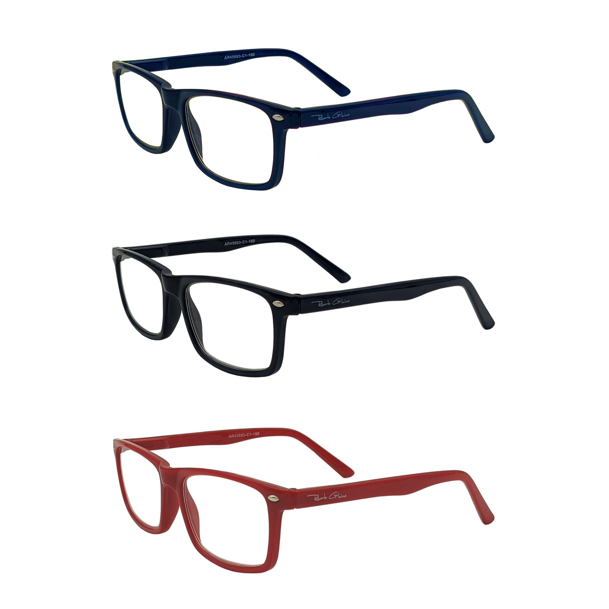 Set 3 perechi de ochelari cu dioptrie Optical Pharma, Smart 2021, Dioptrie 1.00, Negru/Rosu/Maro