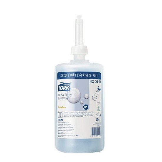 Sapun lichid pentru par si corp Tork, gama Premium, 1000 ml, culoare albastru