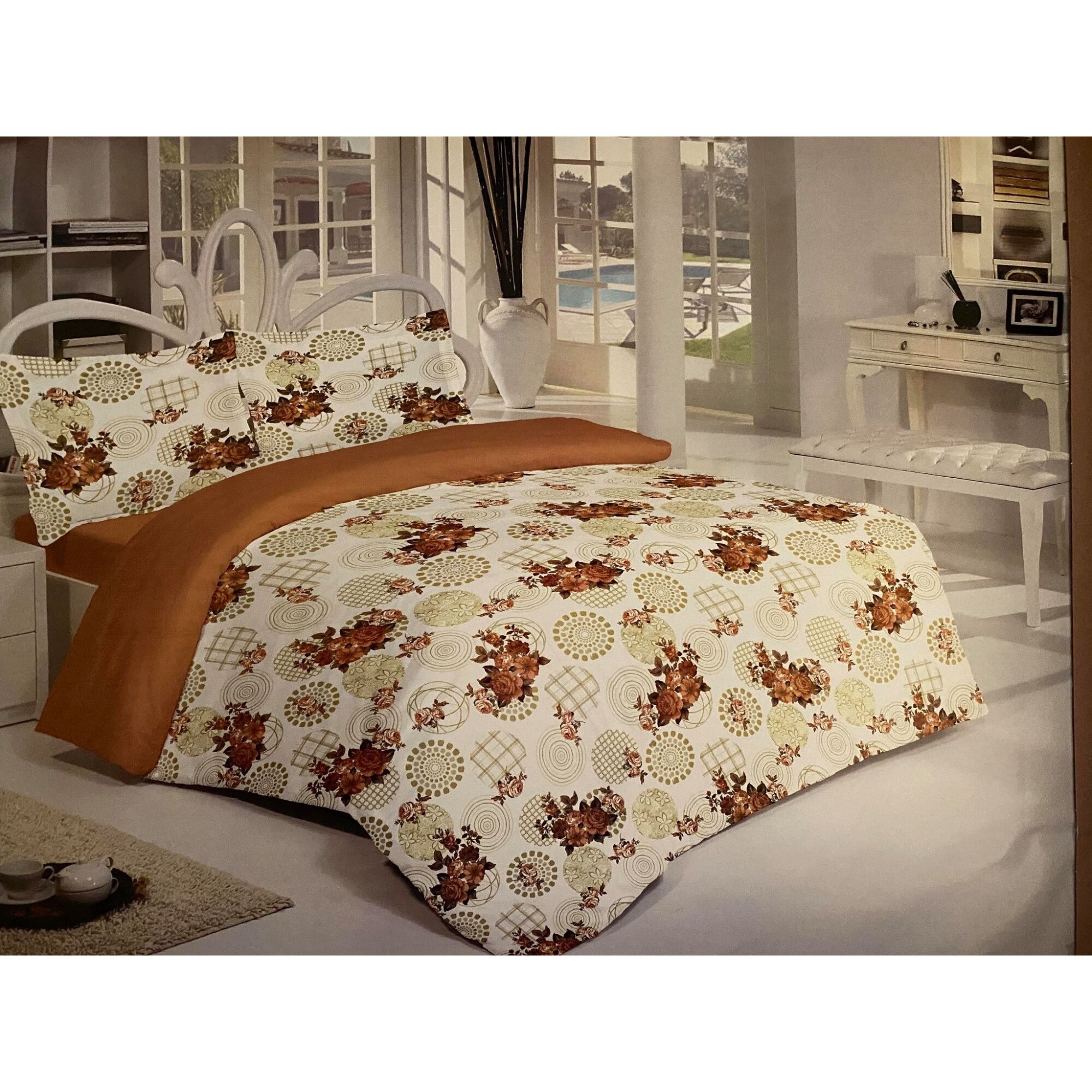 Lenjerie de pat din bumbac , Morris Alecsander , 4 piese , 220 x 240 , culoare bej