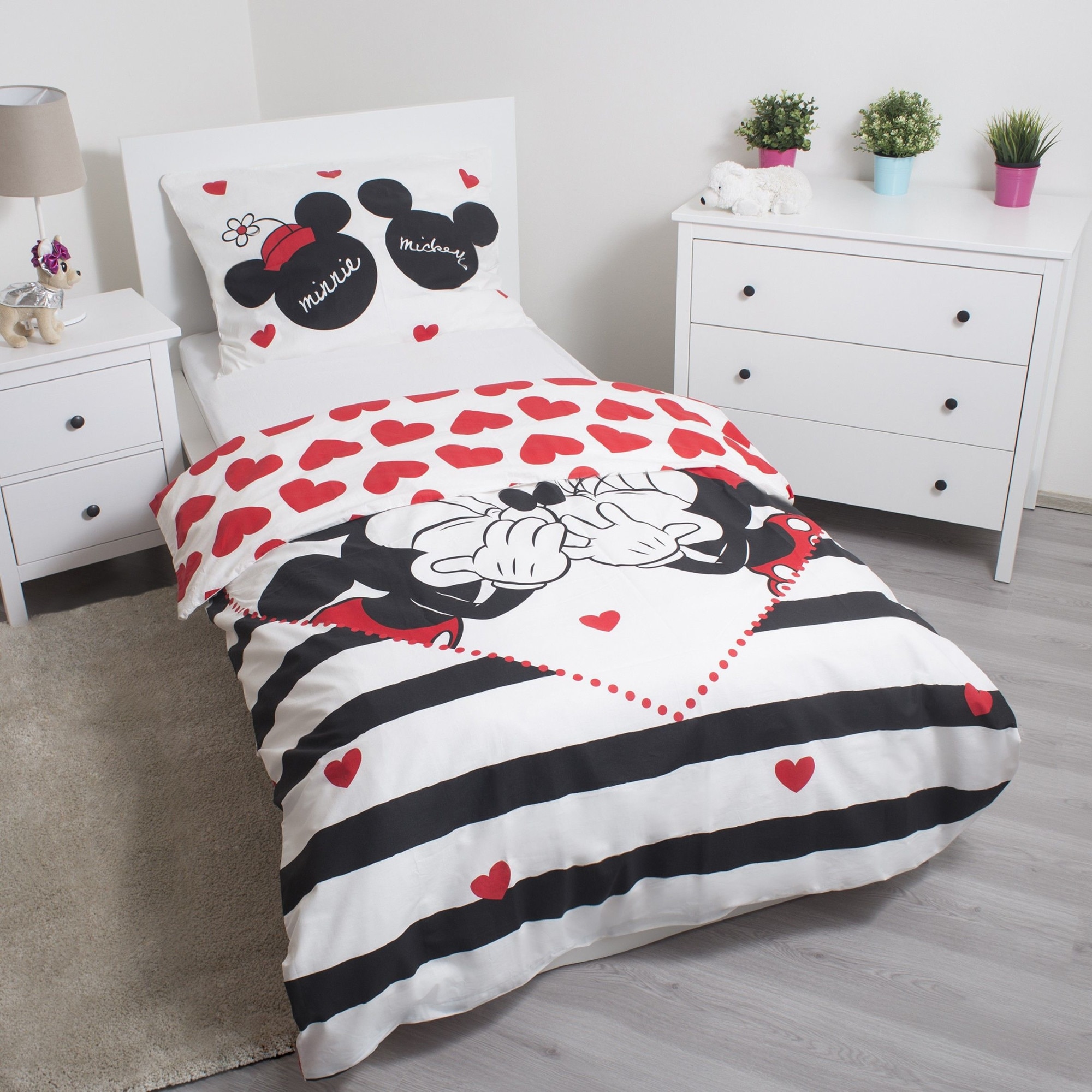 Set lenjerie de pat, bumbac, Mickey & Minnie amour