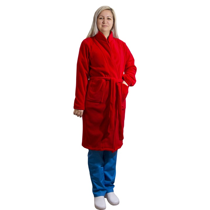 Polar Robe, PRIMA, Classic, туника с яка, дълъг ръкав, 2 джоба, талия с шнур, червено, размер S