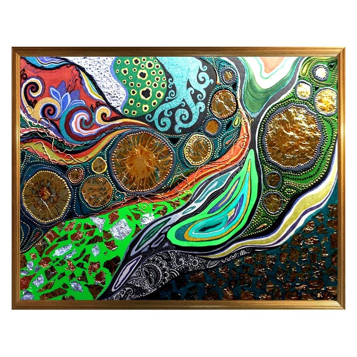 Tablou pictat manual, abstract 3D, pictura cutit, Gustav Klimt - Green Forest, 100x81 cm
