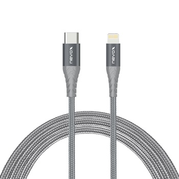 Cablu de incarcare si date impletit Nevox , USB-C la Lightning, certificat MFi, Nylon, 1m, argintiu Cablu de incarcare si date impletit Nevox , USB-C la Lightning, certificat MFi, Nylon, 1m, argintiu