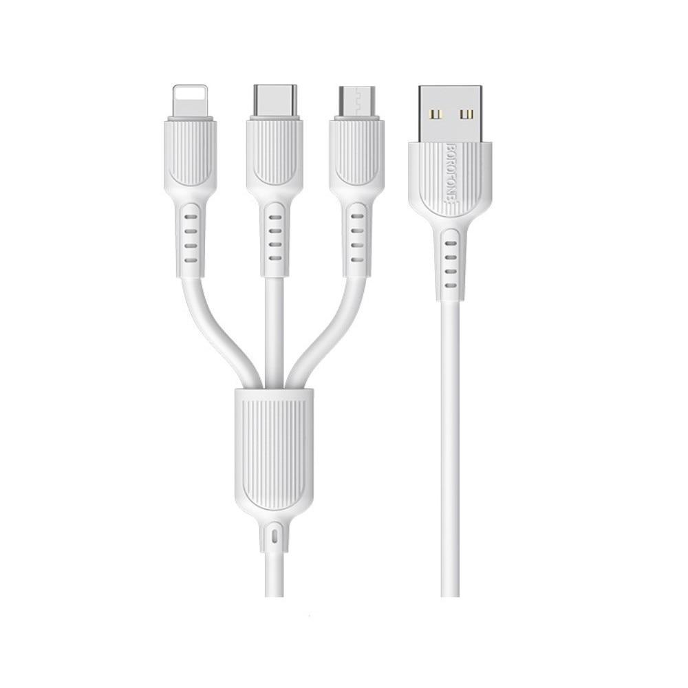 Cablu de incarcare Borofone, 3in1 MicroUSB/Lightning/USB-C, BX16 Easy, Alb