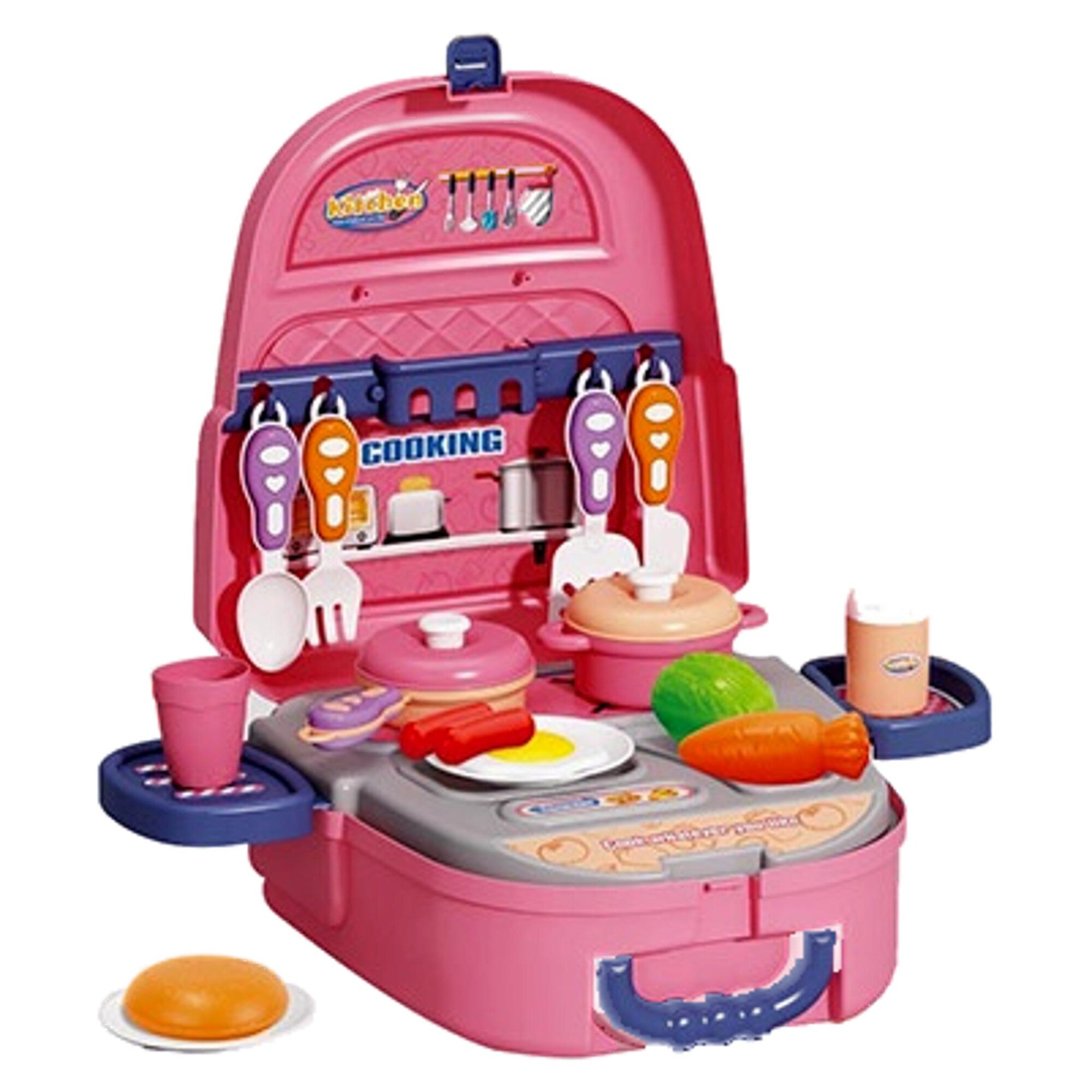 Jucarie de rol, Bucataria din Ghiozdan, Micuta Bucatareasa, 2in1, 22Piese, Roz