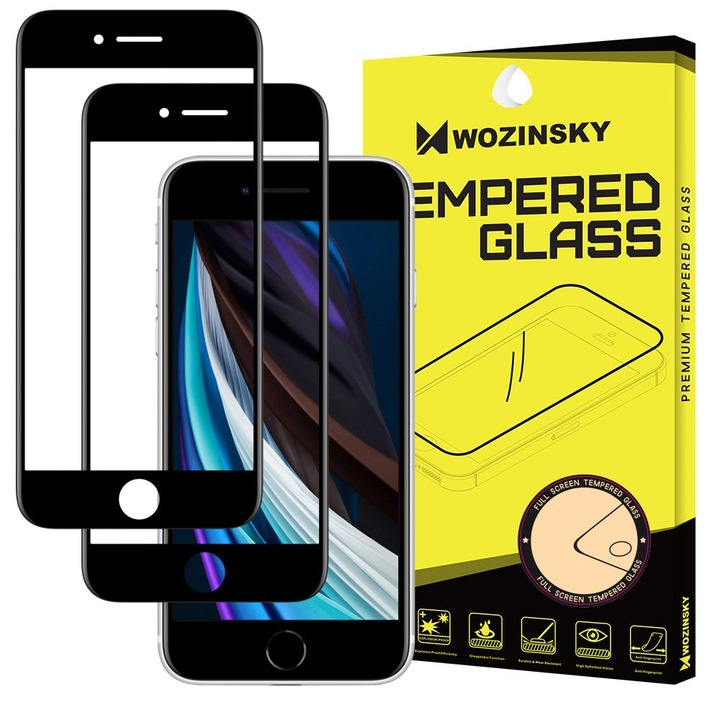 Стъклен протектор Wozinsky 2 броя Tempered Glass Full Glue Super Tough за iPhone SE 2020, iPhone 8, iPhone 7, iPhone 6S, iPhone 6, черен