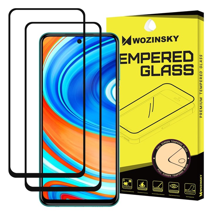 Стъклен протектор Wozinsky 2 броя Tempered Glass Full Glue Super Tough за Xiaomi Redmi Note 9 Pro, Redmi Note 9S, черен