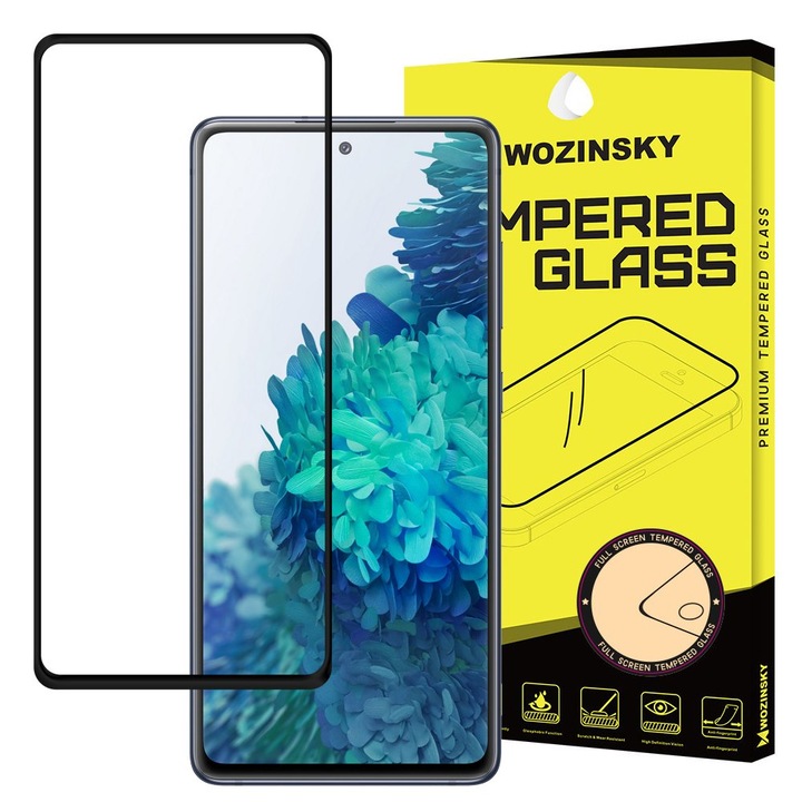 WZK Скрийн протектор за Samsung Galaxy S20 FE 5G G781 / S20 FE G780, защитено стъкло, пълно лепило, черен