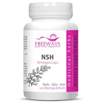 NSH nails, skin, hair, 90 capsule vegetale, Freeways, supliment alimentar pentru unghii, piele si par NSH nails, skin, hair, 90 capsule vegetale, Freeways, supliment alimentar pentru unghii, piele si par