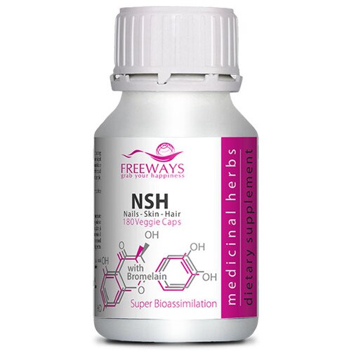 NSH nails, skin, hair, 180 capsule vegetale, Freeways, supliment alimentar pentru unghii, piele si par cu cu Bromelaina