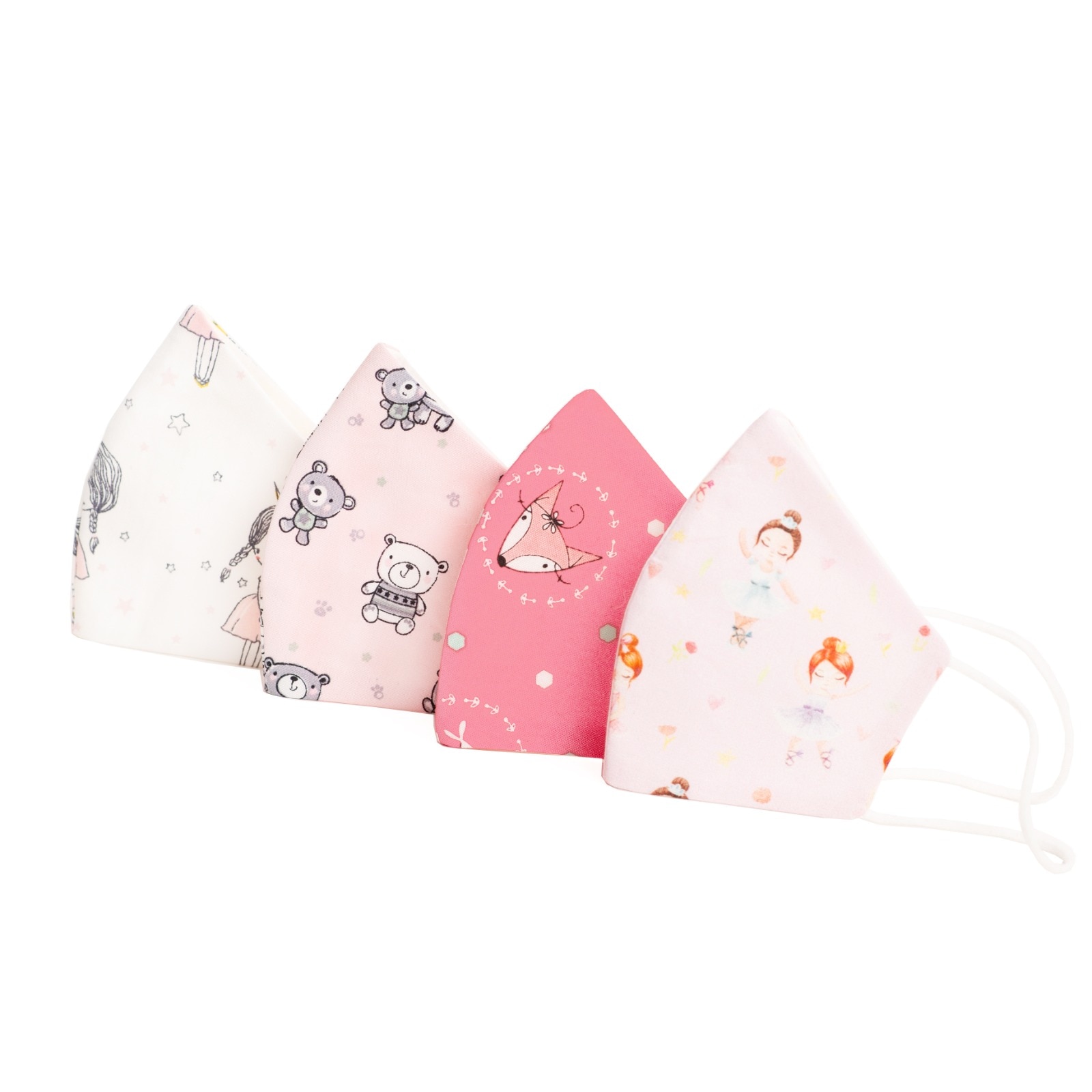 Set 4 Masti protectie fata bumbac COPII, TEDDY, reutilizabile, 3 straturi, anatomice, cu elastic, copii