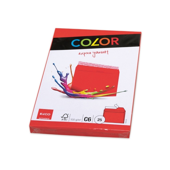 Plic Elco, Postal, C6, 114 x 162 mm, 100 g, Rosu, 25 buc