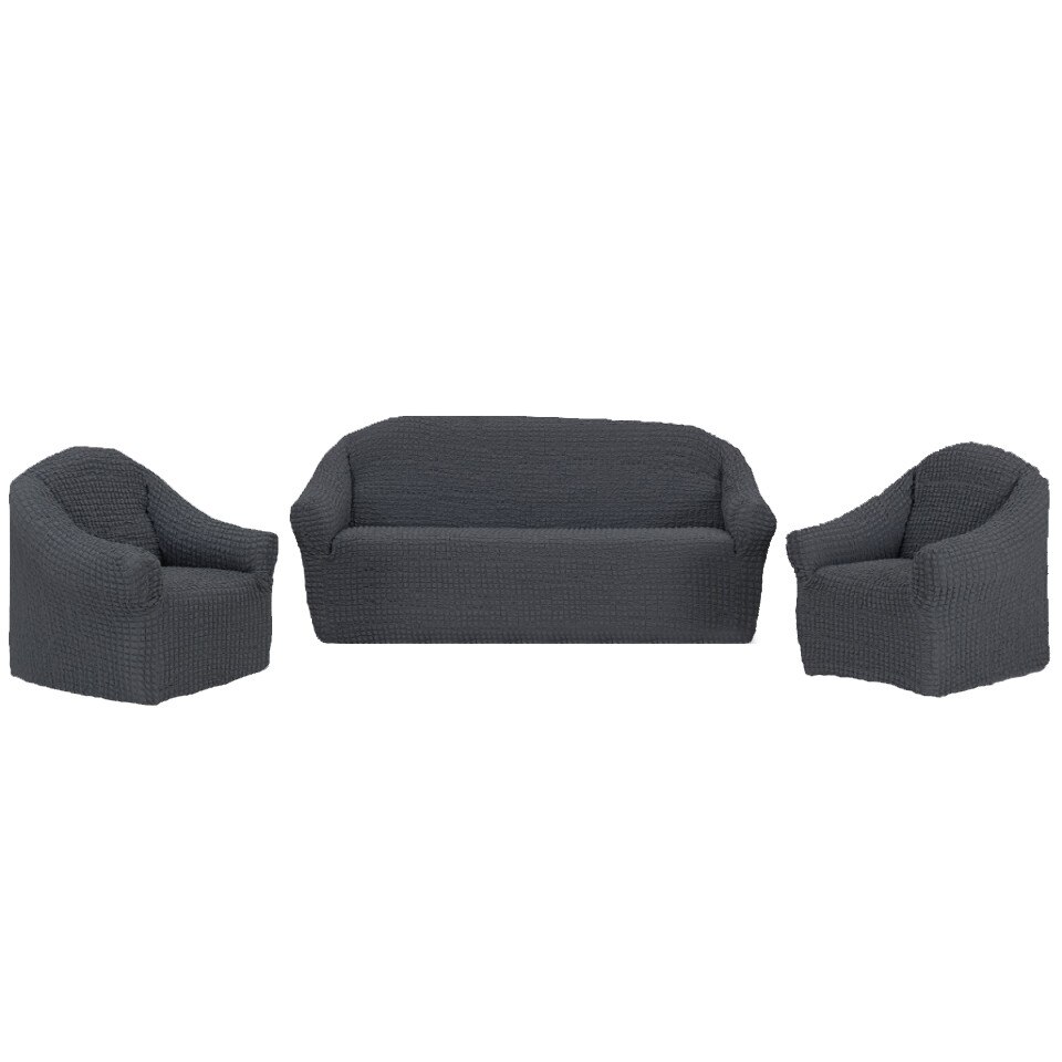 Set 3 piese, huse canapea 3 locuri si 2 fotolii elastice si creponate albastru fume 311, by Artforhome