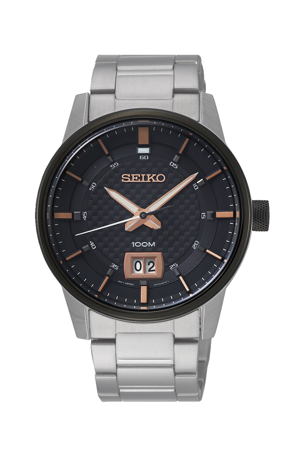 Seiko, Ceas quartz din otel inoxidabil, Negru/Argintiu