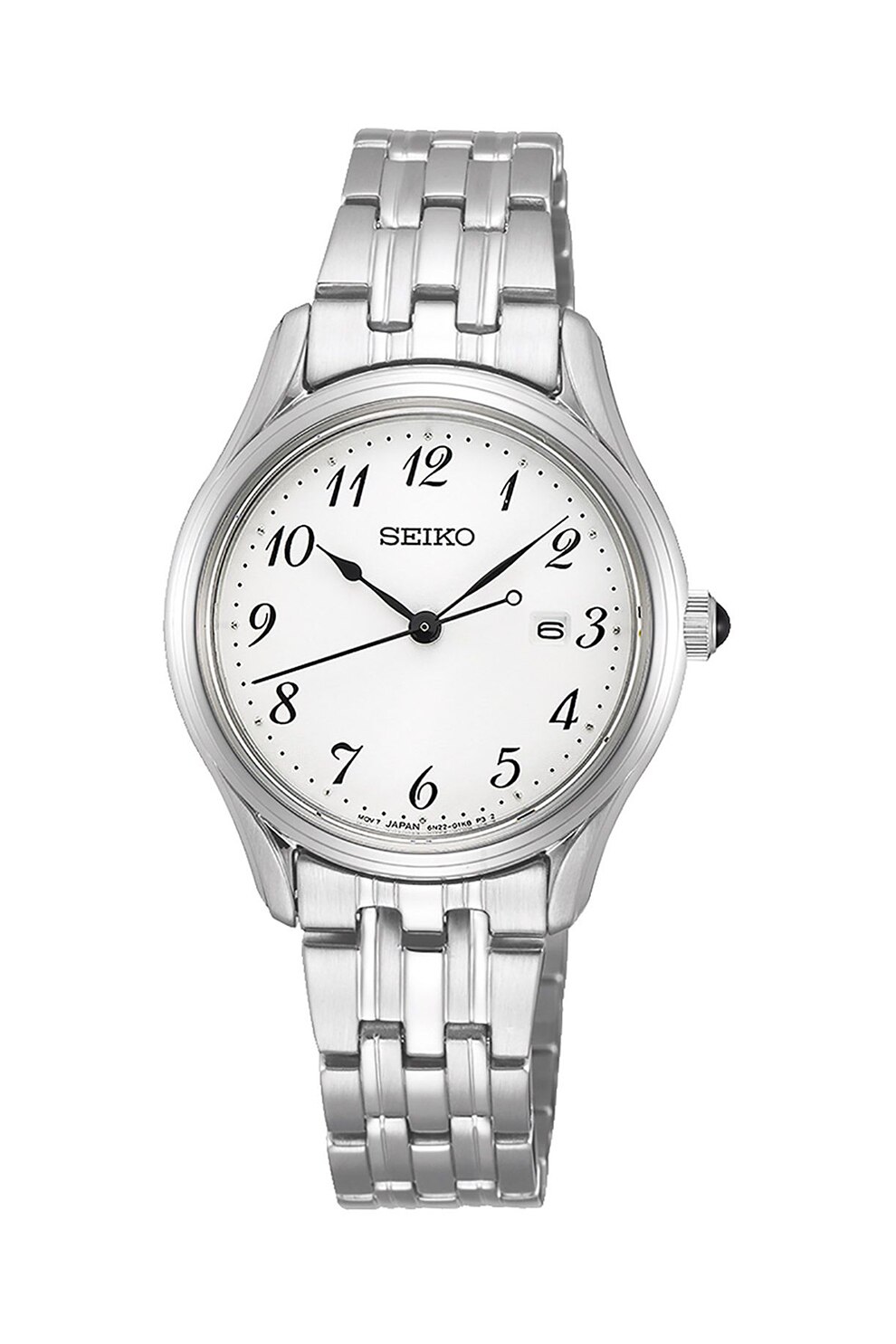 Seiko, Ceas quartz cu bratara din otel inoxidabil, Argintiu/Alb