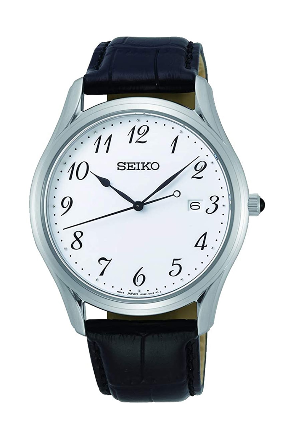 Seiko, Ceas quartz cu o curea de piele, Argintiu/Negru