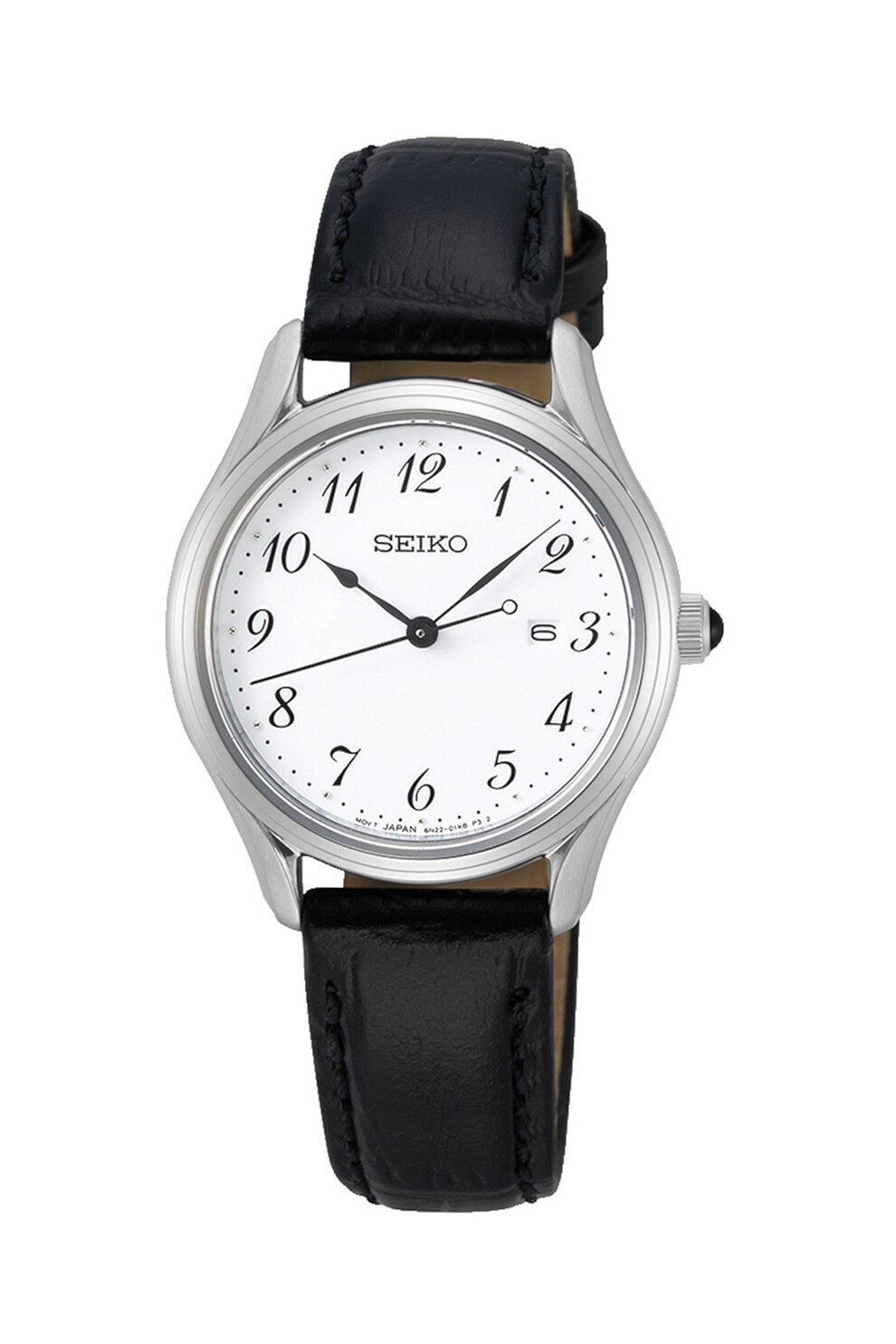 Seiko, Ceas quartz cu o curea de piele, Argintiu/Negru