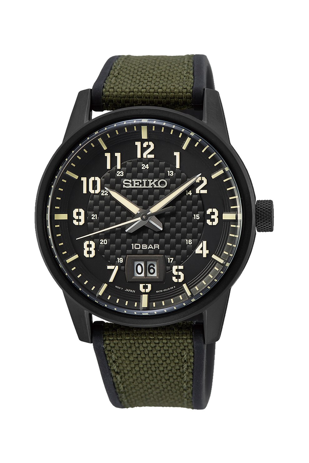 Seiko, Ceas quartz cu bratara cu model plasa, Negru/Verde