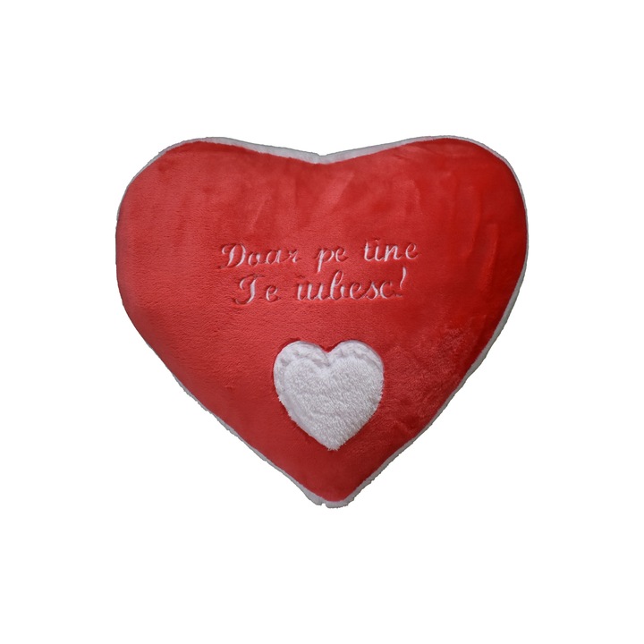 Perna Inimioara ”Doar pe tine te iubesc !”, corai, 40x42 cm, material flanelfleece