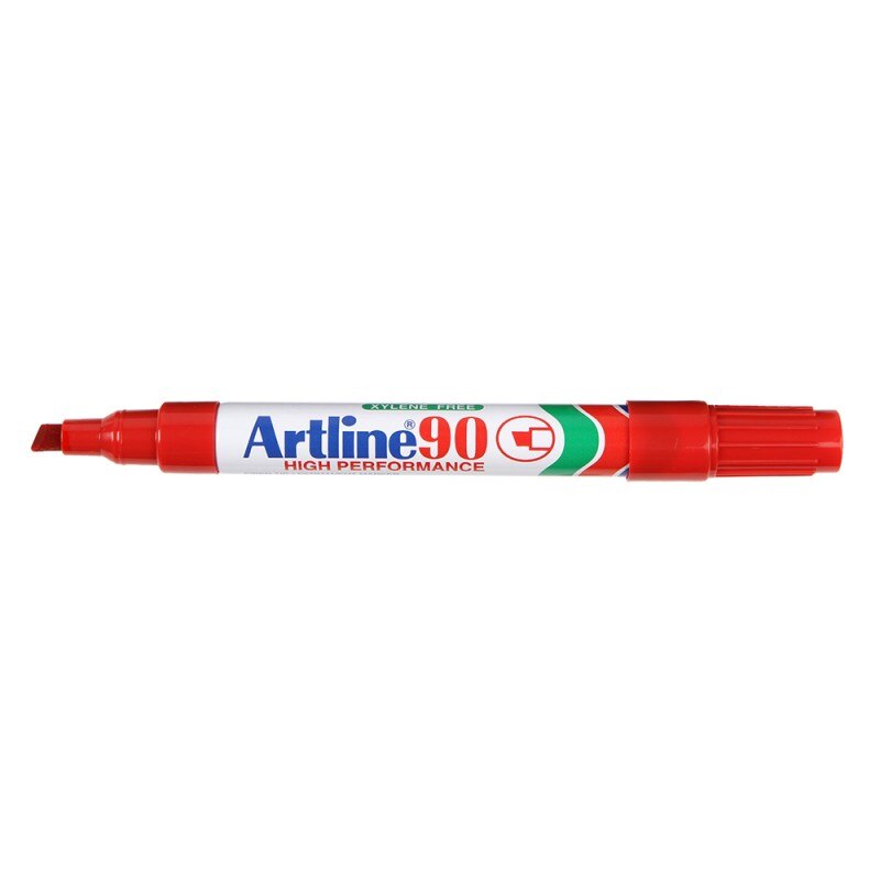 Marker permanent ARTLINE 90, corp metalic, varf tesit 2.0-5.0mm, rosu
