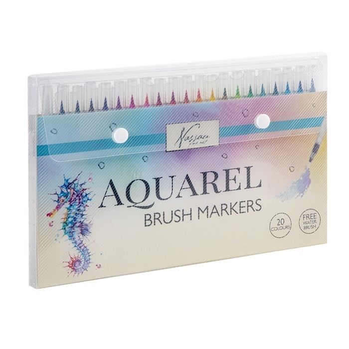 Set markere cu varf tip pensula pe baza de apa Nassau Fine Art 20 bucati/set