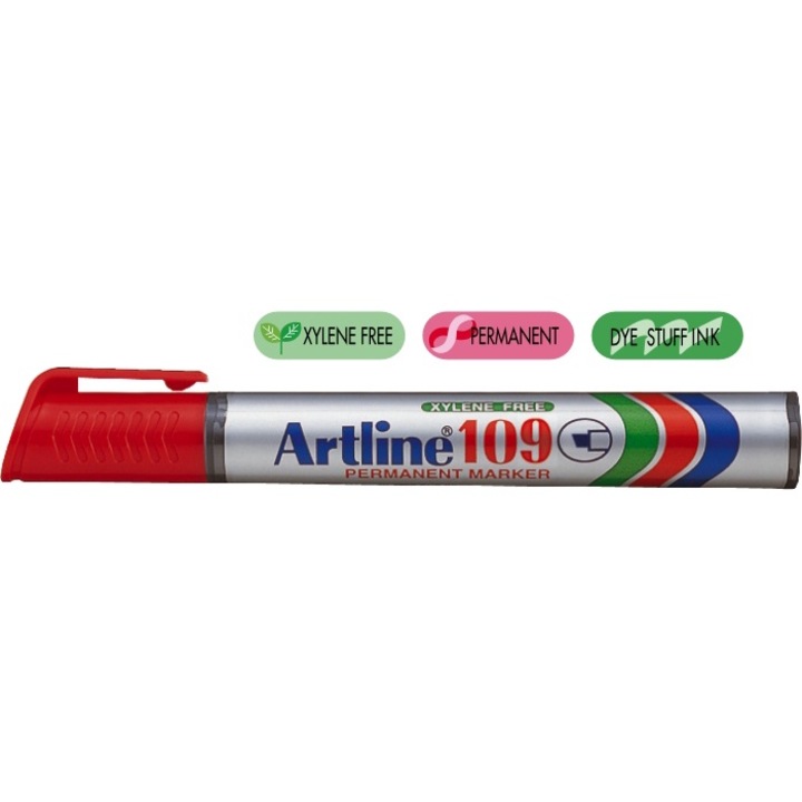 Перманентен маркер Artline 109, пластмасов корпус, твърд връх 2,0-5,0 мм - червен