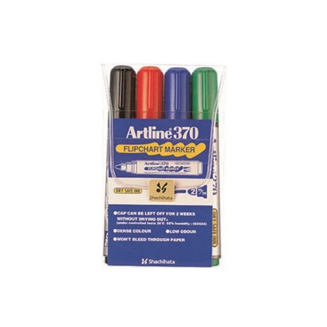 Set marker pentru flipchart ARTLINE 370 - Dry safe ink, corp plastic, varf rotund 2.0mm, 4 culori/set