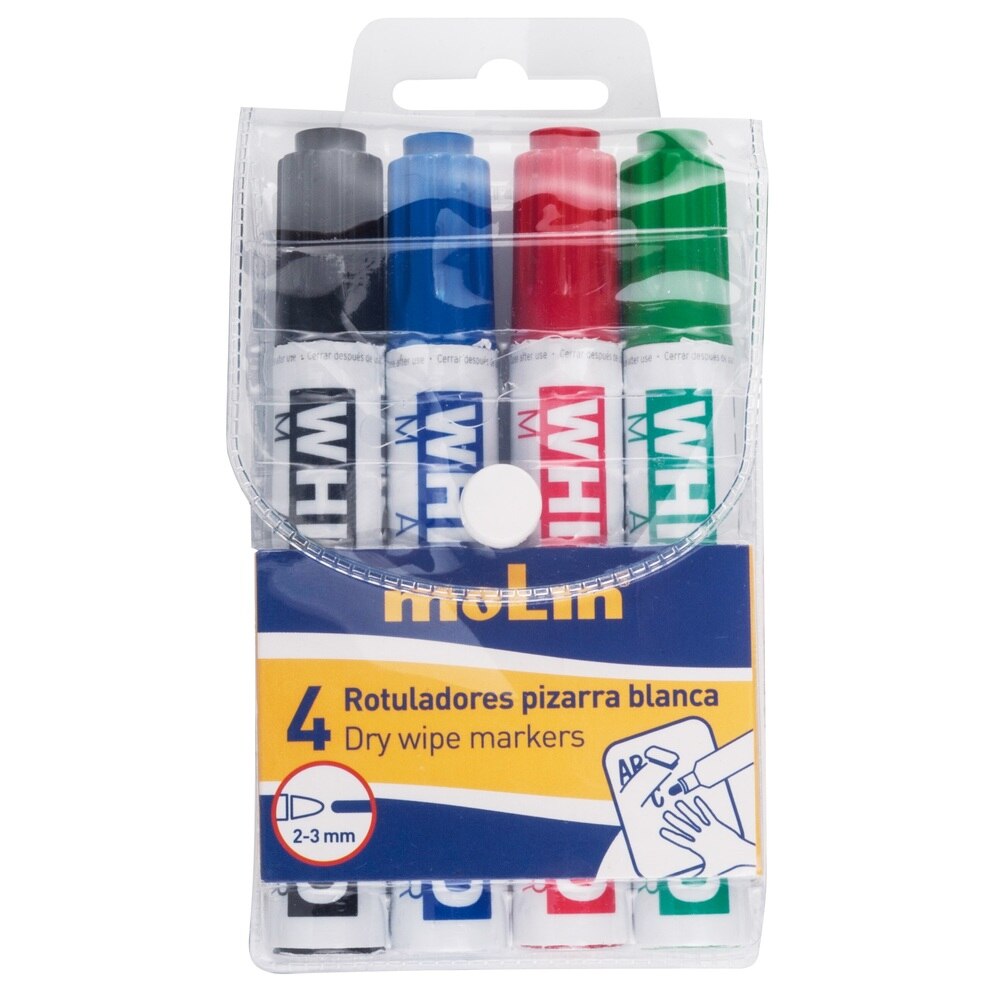 Set markere pentru table de scris, varf rotund, corp plastic, 4 culori/set, MOLIN