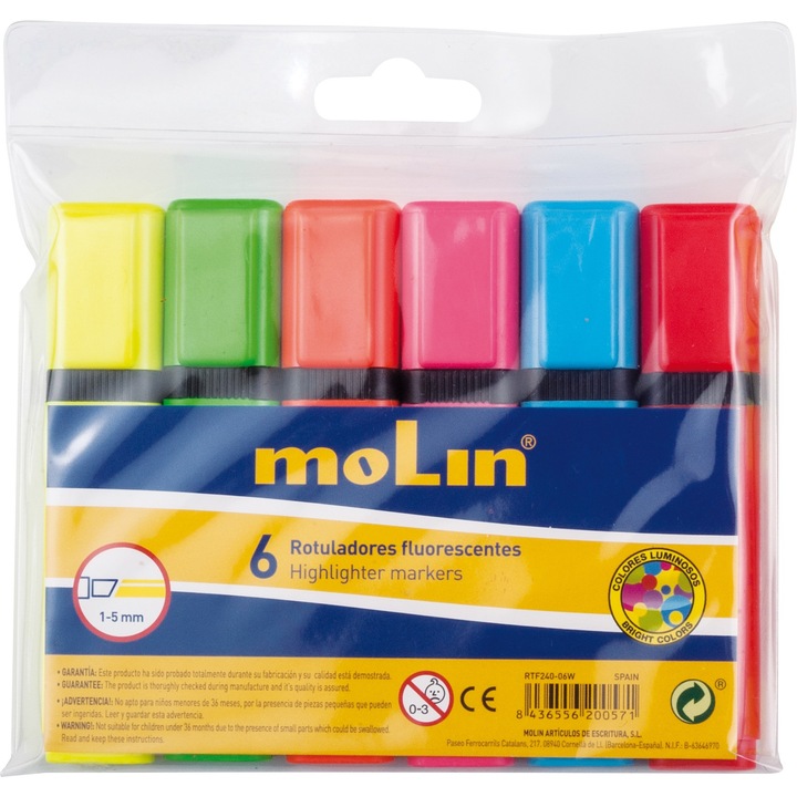 Textmarker Varf Lat, 6 szín/készlet, Molin