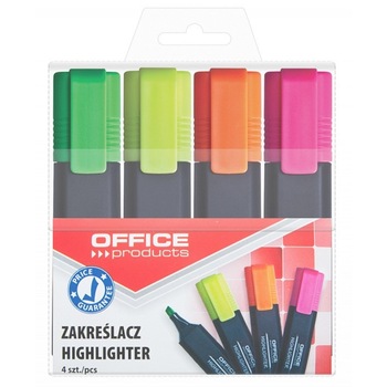 Set textmarkere varf lat, 4 culori/set, Office Products Set textmarkere varf lat, 4 culori/set, Office Products