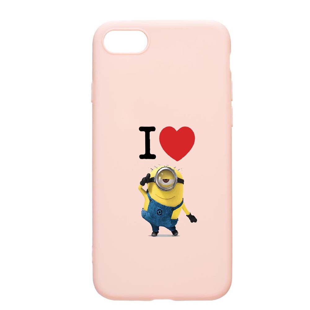 Husa Apple iPhone SE 2 / iPhone 7 / iPhone 8, I love Minion, rezistenta la uzura, anti-alunecare, din silicon Premium, PinkSand, PS216