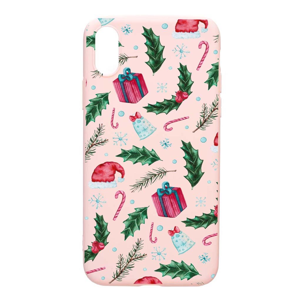 Husa Apple iPhone XS / X, Xmas, rezistenta la uzura, anti-alunecare, din silicon Premium, PinkSand, PS314