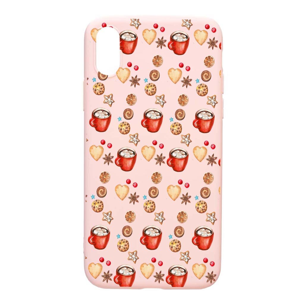Husa Apple iPhone XS / X, Xmas Coffee, rezistenta la uzura, anti-alunecare, din silicon Premium, PinkSand, PS343